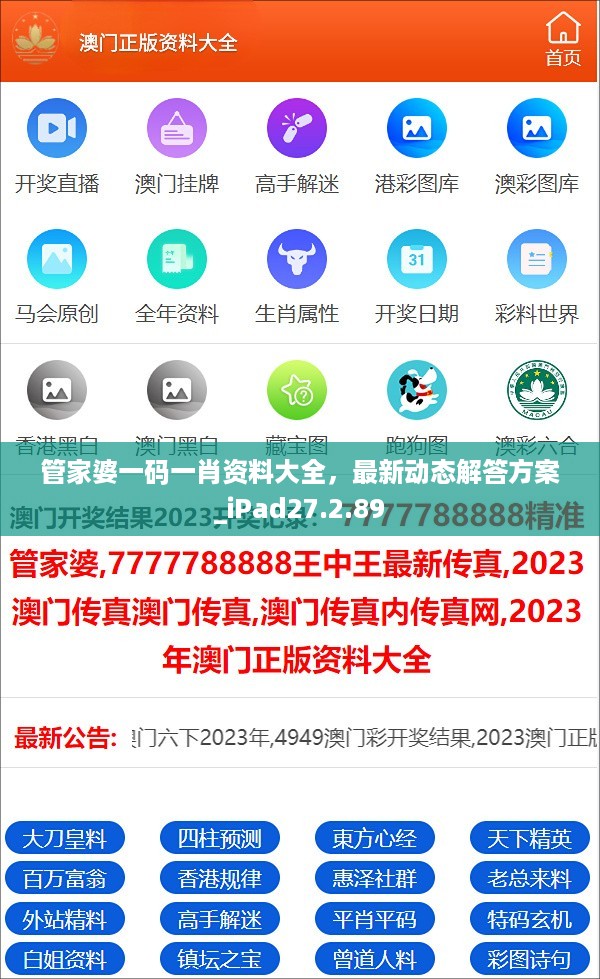 管家婆一码一肖资料大全，最新动态解答方案_iPad27.2.89