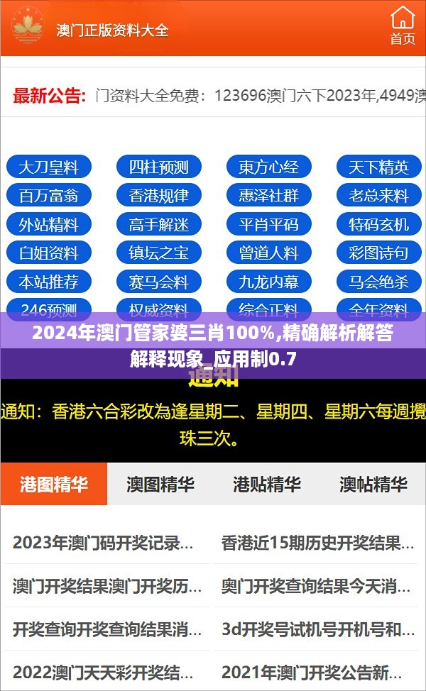 2024年澳门管家婆三肖100%,精确解析解答解释现象_应用制0.7