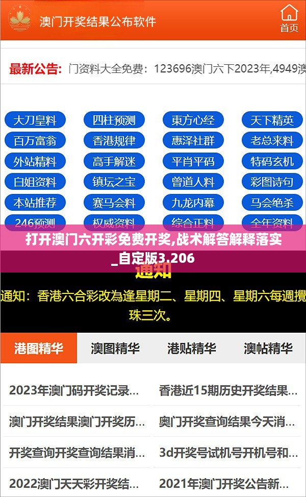 打开澳门六开彩免费开奖,战术解答解释落实_自定版3.206