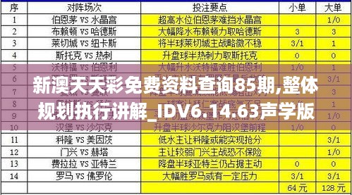 新澳天天彩免费资料查询85期,整体规划执行讲解_IDV6.14.63声学版