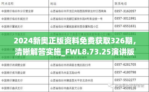 2024新奥正版资料免费获取326期，清晰解答实施_FWL8.73.25演讲版