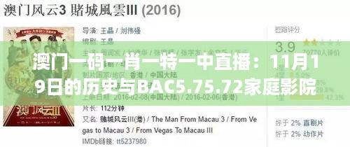 澳门一码一肖一特一中直播：11月19日的历史与BAC5.75.72家庭影院版收益解析