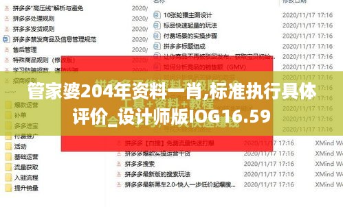 管家婆204年资料一肖,标准执行具体评价_设计师版IOG16.59