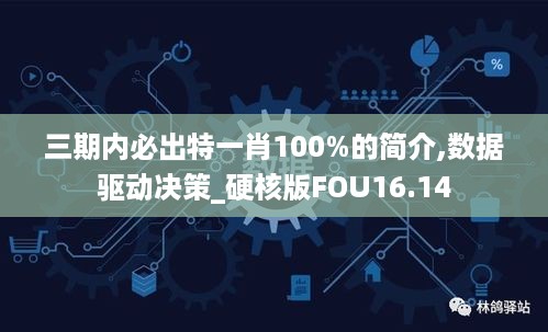 三期内必出特一肖100%的简介,数据驱动决策_硬核版FOU16.14