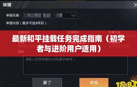 和平挂载任务完成指南，从入门到进阶的攻略分享