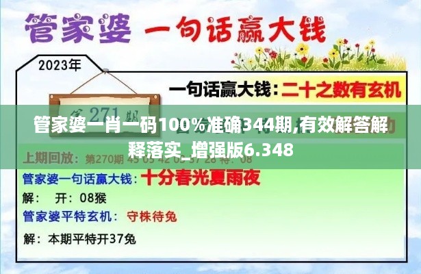 管家婆一肖一码100%准确344期,有效解答解释落实_增强版6.348