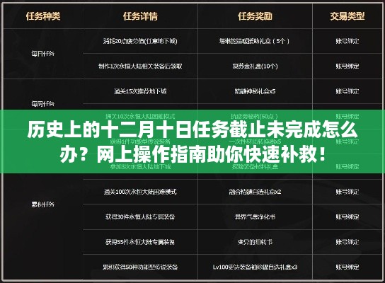 十二月十日任务未完成？网上操作指南帮你快速补救！