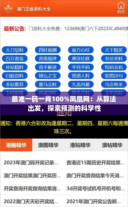 最准一码一肖100%凤凰网：从算法出发，探索预测的科学性