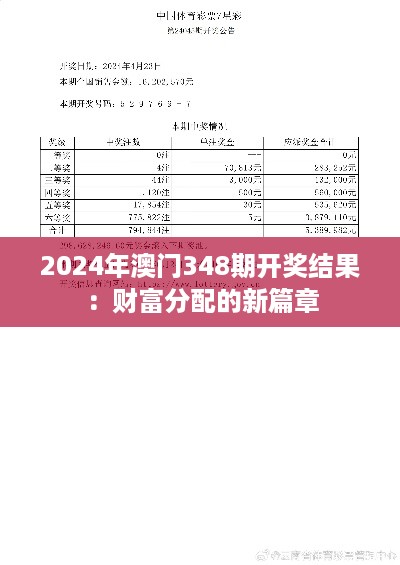 2024年澳门348期开奖结果：财富分配的新篇章