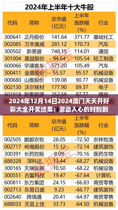 2024年12月14日2024澳门天天开好彩大全开奖结果：激动人心的时刻到来