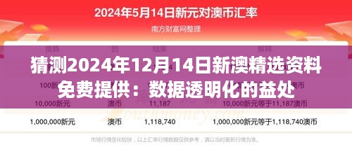 猜测2024年12月14日新澳精选资料免费提供：数据透明化的益处