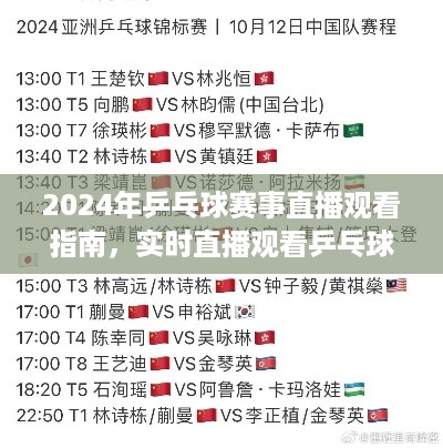 2024年乒乓球赛事直播观看指南，全新视角实时体验乒乓球的魅力