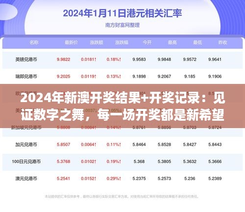 2024年新澳开奖结果+开奖记录：见证数字之舞，每一场开奖都是新希望的开始