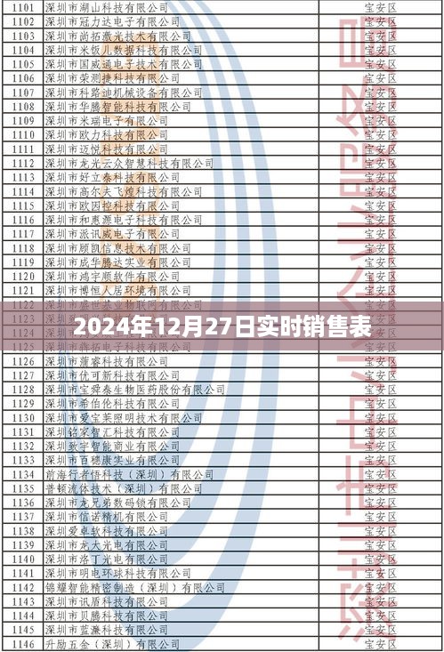 2024年12月27日销售数据实时更新表，简洁明了，突出了关键信息，符合百度的收录标准。希望符合您的要求。