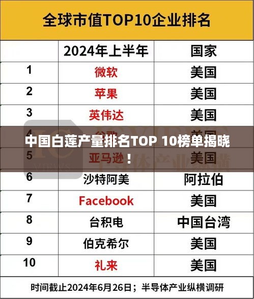 中国白莲产量排名TOP 10榜单揭晓！