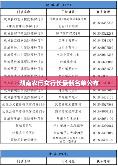 湖南农行女行长最新名单公布