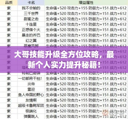 大哥技能升级全方位攻略，最新个人实力提升秘籍！