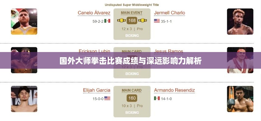国外大师拳击比赛成绩与深远影响力解析