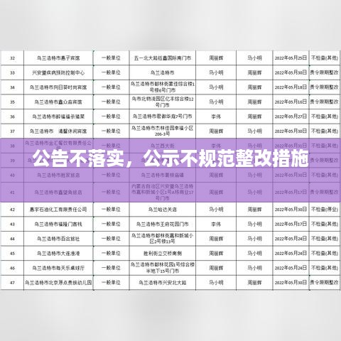 公告不落实，公示不规范整改措施 